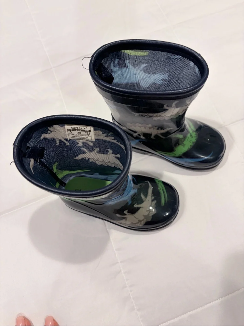 Carter's Navy Dinosaur Rain Boots with Blue, Green & Gray Dinosaurs